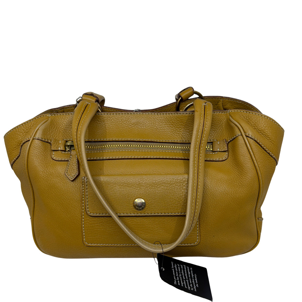 Prada Mustard Yellow Pebbled Leather Satchel Handbag